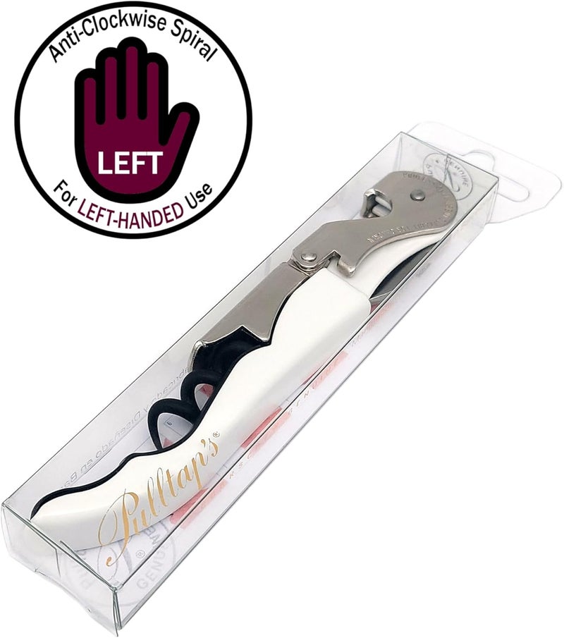 Pulltap's Genuine Classic 500 LEFT-HANDED Waiter's Corkscrew – Double-Hinged Wine Key with Hinged Foil Cutter – Patented Design – Made in Spain – White (Blanco) - Image 4